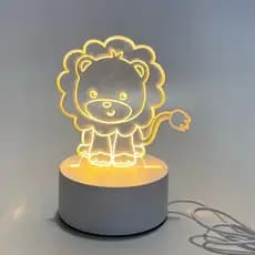 Luminária 3D Led Infantil Leão Safari Abajur de Mesa Criança Luz Noturna Aconchegante Com Cabo USB
