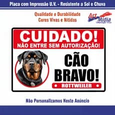 Placa de Sinalizaçao Cuidado Cão Bravo Rottweiler Resistente Pvc 19x28cm