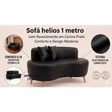 🔥 Sofá Helios XII 1m Corino Preto | Fácil Limpeza, Pé 12cm Alto e Estrutura Reforçada