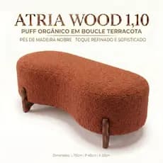 Puff Atria Wood 1,10m em Bouclé Terracota Premium • Design Orgânico Contemporâneo • Sofisticação e Personalidade