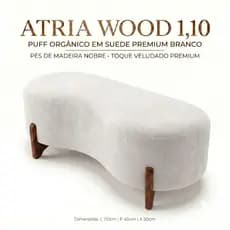 Puff Atria Wood 1,10m Suede Branco • Peça Decorativa Premium • Design Minimalista Sofisticado