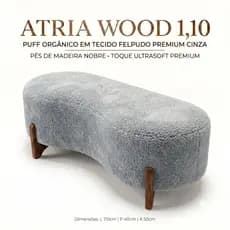 Puff Atria Wood 1,10m Bouclé Prata • Peça Decorativa Premium • Sofisticação e Design para Ambientes Modernos