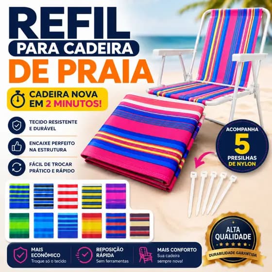 Capa Reposição para Cadeira de Praia Tela Refil Troca Rápida Resistente 120kg