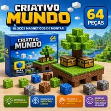 Bloco de Montar Magnético 64 Peças 2x2cm Mundo Pixel 3D Criativo Infantil com Ímãs