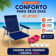 Kit Cadeira de Praia Alta Alumínio + Mesa de Apoio Portátil + Sapatas Protetor de Pé