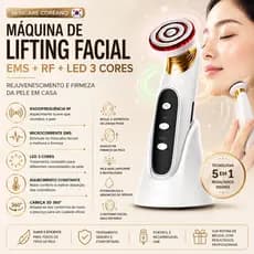 Aparelho Massageador Lifting Facial EMS Radiofrequência LED 3 Cores Anti-Rugas Skincare Coreano