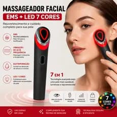 Massageador Coreano Facial e Olhos EMS LED 7 Cores Recarregável USB Microcorrente Anti-idade Firmeza