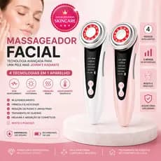 Aparelho Massageador Facial e Pescoço EMS + LED + Vibração + Aquecimento Skincare Coreano