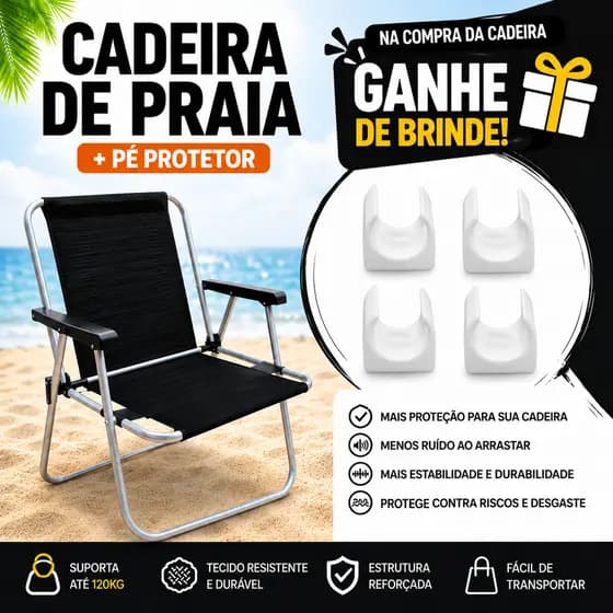 Kit Cadeira de Praia Jardim Camping Alumínio Sannet + Sapatas Protetor de Pé