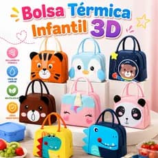 Bolsa Térmica Infantil Lancheira Escolar Marmita com Alça – Animais Fofos 3D | Impermeável e Isolada