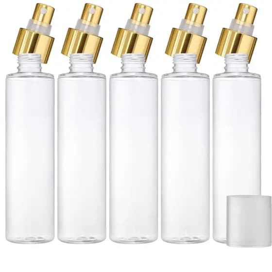 Frasco Para Body Splash Perfume Pet Resistente Transparente 200ml C/ Valvula Dourado Perfumeiros