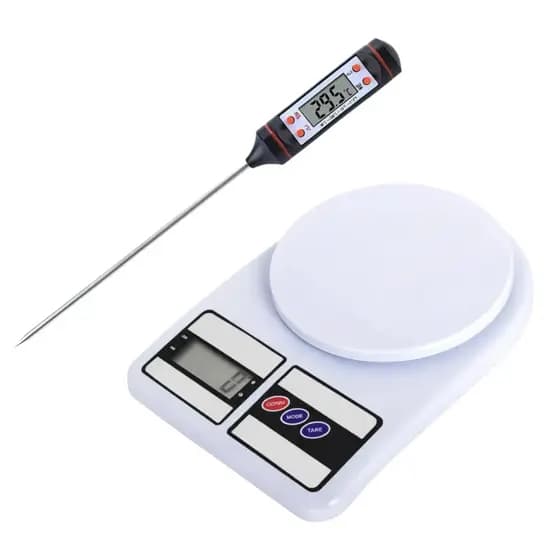 Kit Balança Digital + Termômetro Digital Culinário Velas Nutrição 10kg Dieta Artesanato Cozinha