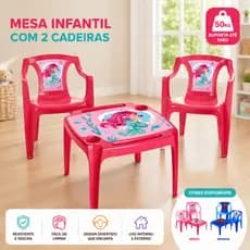Kit Jogo Mesa e Cadeira Infantil Label Aranha Sereia Suporta Até 50Kg Educativo Lúdico