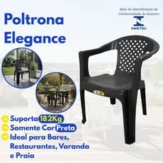 Poltrona Cadeira Plastica Preta De Luxo Suporta Até 182kg  Restaurante Varanda Barzinhoho