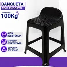 Banqueta Banco De Plástico Com Encosto Suporta Até 100 Kg Para Feira Comercio Lanche Arqplast