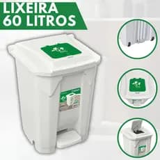 Lixeira Grande 60 Litros Tampa Click e Pedal Branca Cesto Container Coleta De Lixo Higiênica