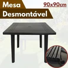 Mesa Desmontável Quadrada 90x90cm Plástica Desmontável Preta Área Lazer Quiosque Festa