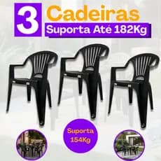 Kit Jogo De 3 Cadeiras Poltronas Vime Plástica Resistente Suporta 154Kg Para Bar Buffet Restaurante