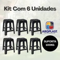 Kit Jogo De 6 Banquetas Banco Banquinho 100Kg Plástico Preto Arqplast Bar Festa Comércio Lanchonete