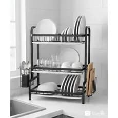 Escorredor de Louças 3 Andares – Preto, Aço Resistente, Compacto e Prático para Cozinha
