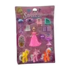 Conjunto Boneca Pôneis Acessórios Brinquedo Infantil Rosa Diversão Criativa