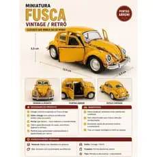 Miniatura Fusca Vintage – Carro Clássico Decorativo com Abertura de Portas | Colecionável Retrô (Varias Cores)