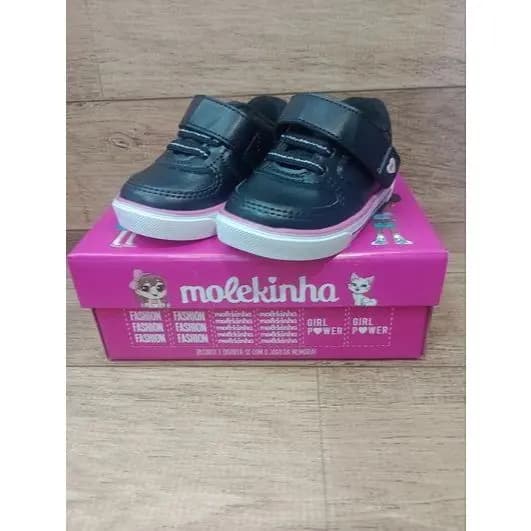 tenis molekinha preto rosa velcro infantil