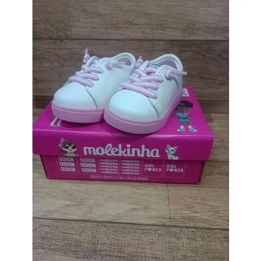 TENIS MOLEKINHA CALCE FÁCIL BRANCO E ROSA INFANTIL