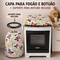 kit Capa Fogão (4, 5 e 6 bocas) + Capa Botijão COM SUPORTE - Varias Estampas