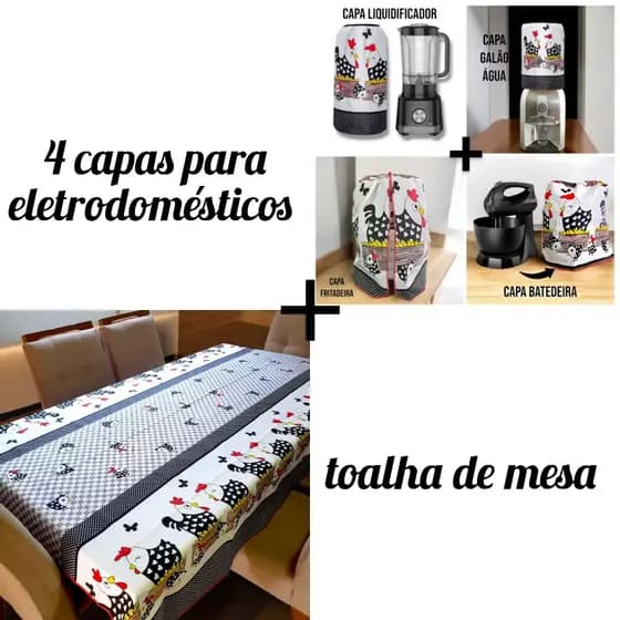 Kit Jogo De Cozinha 4 Capas Eletrodomésticos Toalha De Mesa Estampas