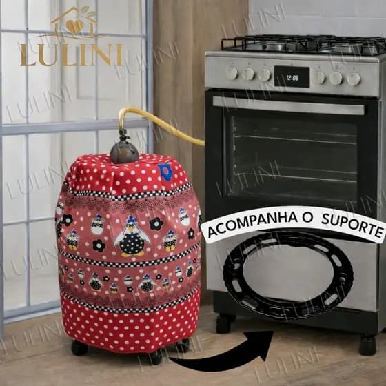 Suporte Para Gás Botijão + Capa Para Botijão de Gás Estampado Cozinha