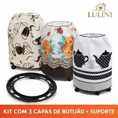 Kit 2 ou 3 Capas Botijão + Suporte Antiderrapante Cozinha Decorada Lavável