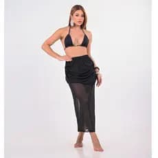 Saida de Praia Saia Longa Feminina Drapeada de Tule transparente Moda Praia e Verão
