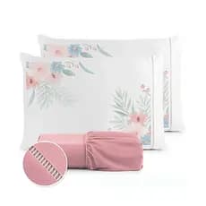 Kit Jogo de Lençol Fronha Estampada Micropercal 400 Fios Ponto Palito