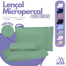 Kit Jogo de Lençol 03 e 04 Peças Micropercal 400 Fios Ponto Palito Cama Solteiro Padrão e Queen