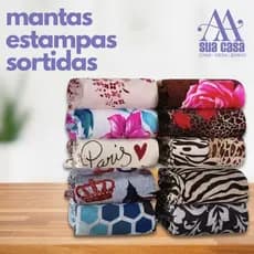 Kit Manta Casal Estampas Sortidas Microfibra 2,00m x 1,80m Cobertor Mantinha Coberta
