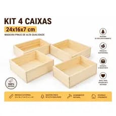 Kit 4 Caixote de Madeira de Pinus Cestas decorativas. cafe da manhã , presentes  24x16x7 TAMANHO (P)