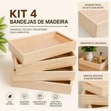 Kit 4 Bandejas café da manhã - Pinus 20x30x7 fundo MDF, café da manha, kit presentes, decoração