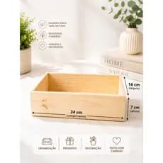 Caixa de Madeira Pinus 24x16x7cm | Organizador | Cesta Presente Café da Manhã | Decoração. TAMANHO ( P)