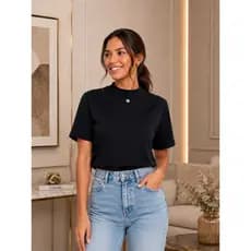 T-shirt Feminina Camiseta gola alta  Camiseta Básica feminina Camiseta Casual Camiseta Manga Curta