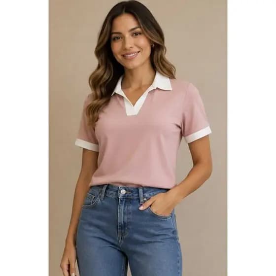 Blusa Polo Feminina Casual Polo feminina Blusa manga Curta Moda Feminina Blusa Ajustada ao Corpo