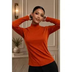 Blusa Feminina Canelada Blusa Manga Longa Blusa Gola Alta Feminina Blusa Feminina Outono e Iverno