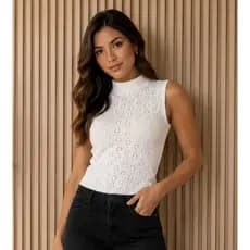 Regata Feminina Blusa Gola Alta Feminina Blusa Laise Blusa Sem Manga Feminina Blusa Rendada Feminina