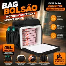 Mochila Térmica Delivery 45 Litros com Isopor Reforçado para Motoboy, iFood, Pizza, Marmita e Lanches