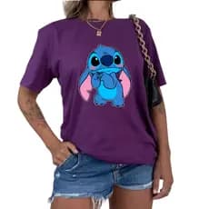 Camiseta Personalizada Ursinho Stitch Tímido Blusa 100% Algodão Casual