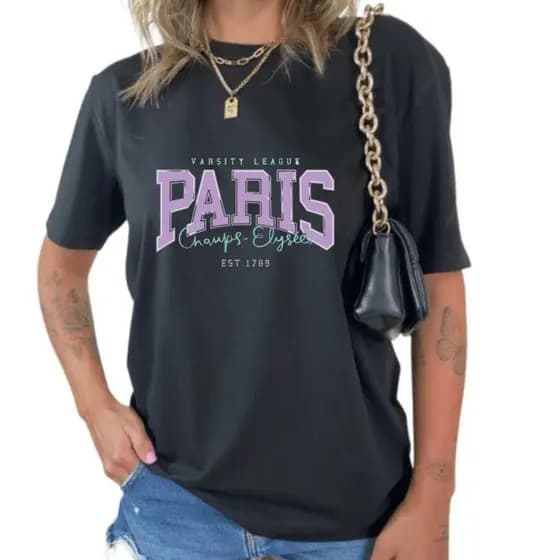 Camiseta Camisa Paris Feminina Streetwear Bloguerinha T-shirt Básica Casual