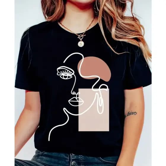 Camiseta Feminina Estilo Minimalista Estampa Abstrata Moderna Algodão Casual