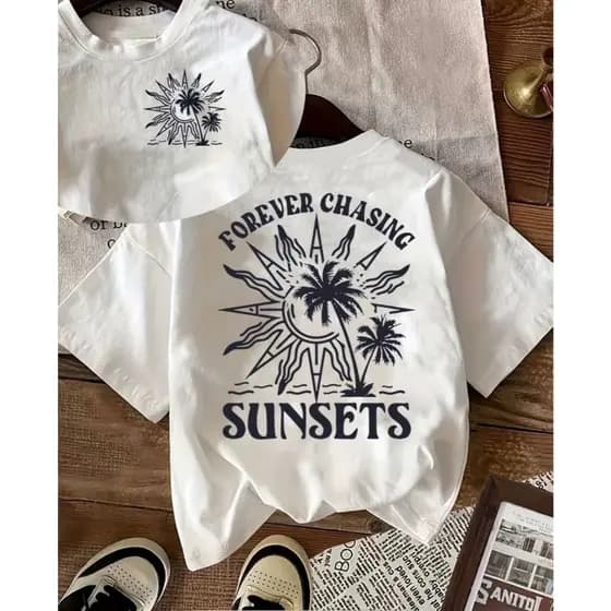 Blusa T-shirt Feminina Estampa Criativa Sunsets Verão 100% Algodão