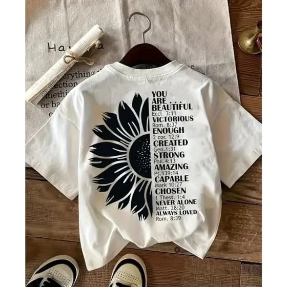 Camiseta Femina Casual Girassól Florído Frases Motivacionais 100% Algodão