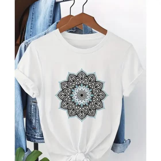 Camiseta Feminina Mandala  Casual Algodão Dia a Dia